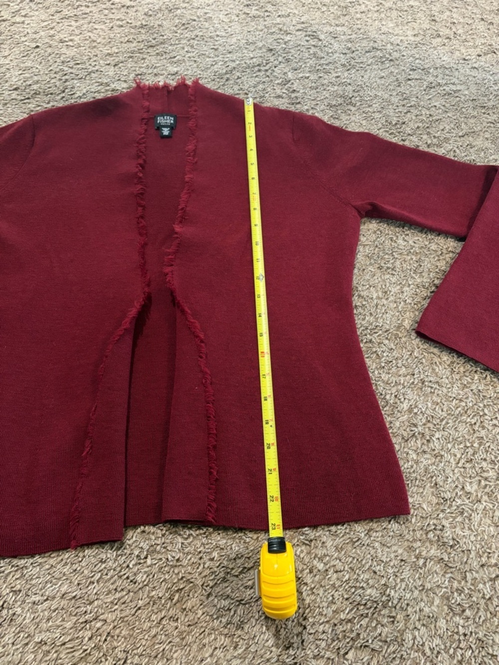 Eileen Fisher Women’s Open Front Long Sleeve Red 100% Wool Cardigan Size PM - Picture 4 of 7